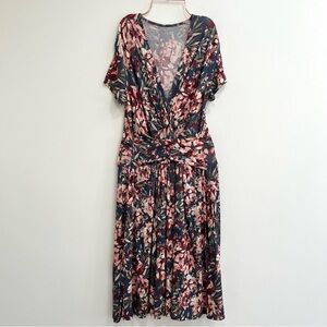 Garnet hill v neck floral faux wrap dress Surplice Neck Jersey Stretch Small